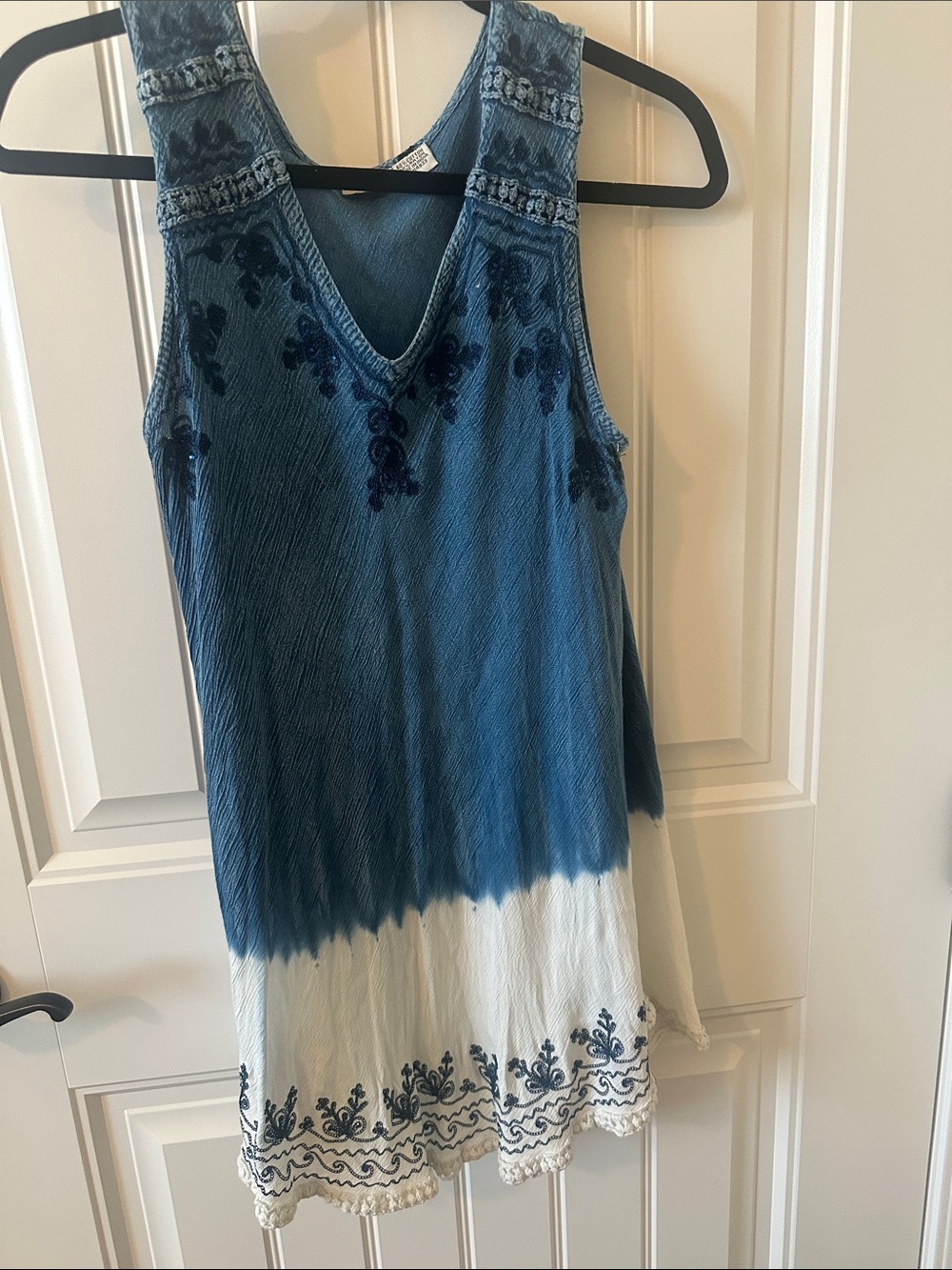 raya sun Blue and White Embroidered Tie-Dye Tank Dress/swimsuit cover